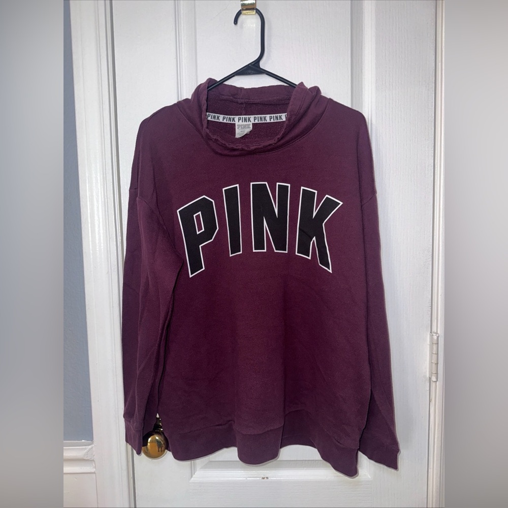 PINK Victoria's Secret Maroon Burgundy Oversized Funnel Neck Logo Hoodie Medium
